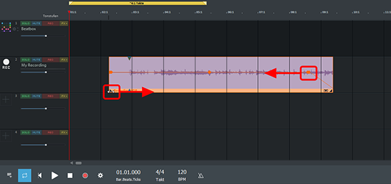 Audio editing with editing handles Audio editing with editing handles