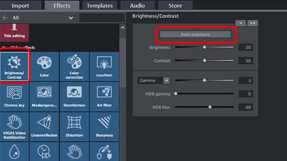 Image optimization using auto-exposure 1-click auto-exposure in the "Brightness/contrast" editor