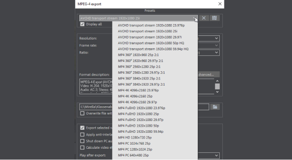 Movie Studio – presets for MP4 Movie Studio – presets for MP4