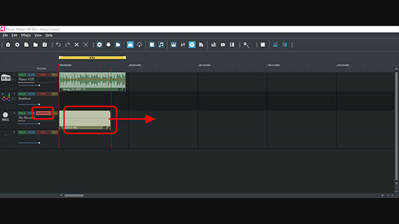 Audio recording Audio recording with sound object in track