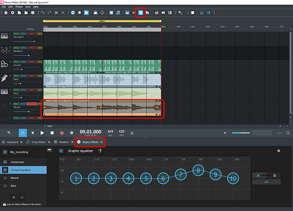 Graphic EQ for frequency processing Object effects with graphic equalizer