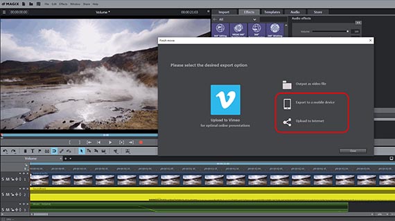 "Finish movie" dialog Increase volume: Export
