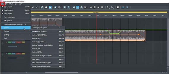 Export options in the file menu Formats for audio export in the file menu