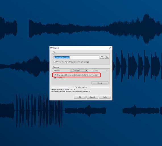 Area export in the M3 export dialog Export MP3