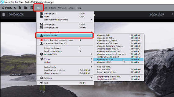Audio dubbing: Export MP4 files Audio dubbing: Export files