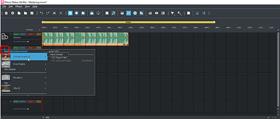 VST instruments menu Load VST instrument into track