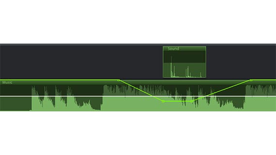 Decrease volume using track curve Edit audio track: Volume curve