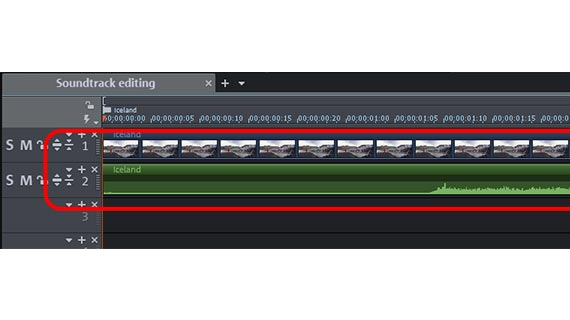 Edit audio track: Waveform display Video and audio track