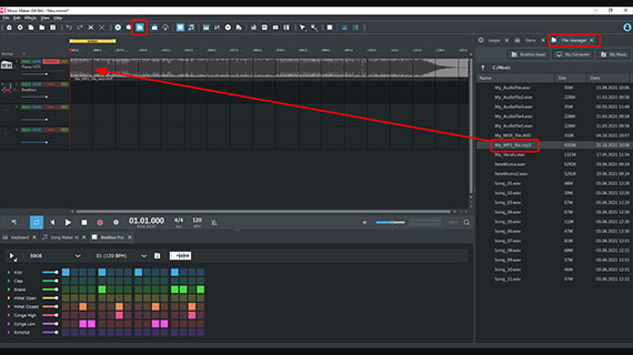 Load MP3 file with the file manager Open the file manager, drag the MP3 file to the track