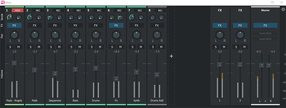 Mixer Screenshot of Music Maker's virtual mixing console