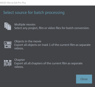 Batch conversion in Movie Studio: Select source Movie Studio – Batch conversion