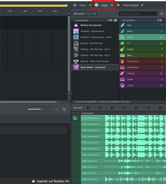 Loops Screenshot of the included Soundpool loops in Music Maker