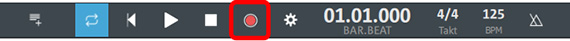 Record button in transport control Start audio recording in transport control