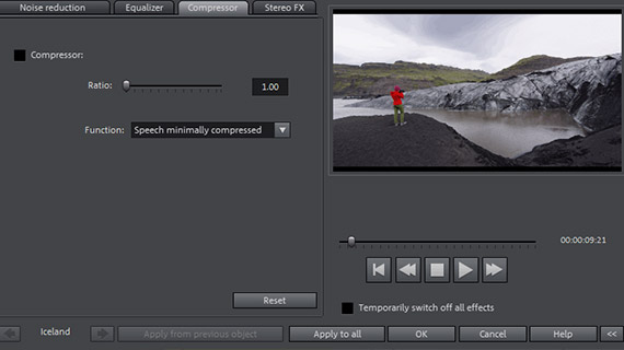 Compressor in "audio cleaning" dialog Dubbing with a compressor