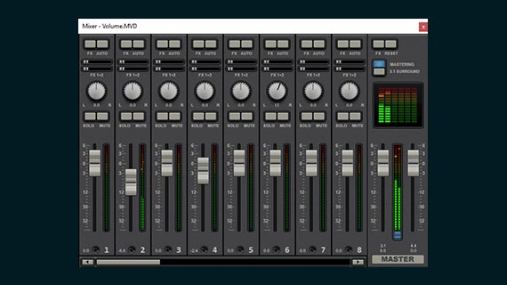 Edit audio: Audio mixer Control audio using peak meter