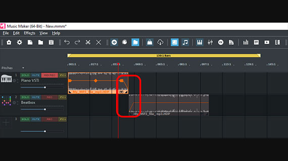 MP3 files fade Crossfade MP3 files on two tracks with the fade handles