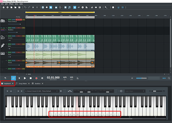 On-screen keyboard with key names Open the keyboard and activate it with a mouse click in the keyboard