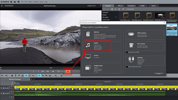 Dubbing: Activate an audio recording Dubbing with an audio recording