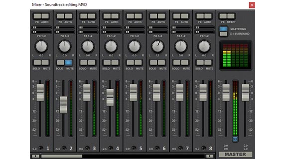Edit audio track with peak meters Edit audio track: Virtual mixing desk