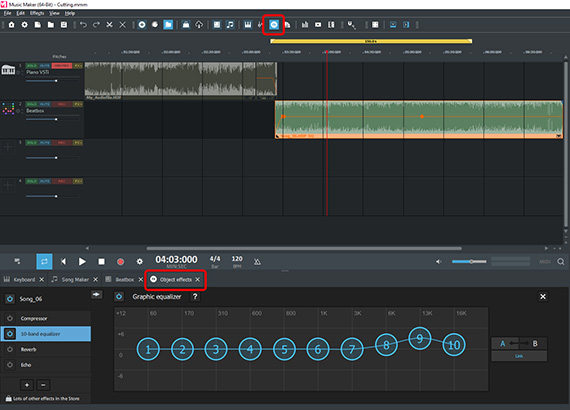 Object effects for individual audio objects Apply equalizer to selected audio object