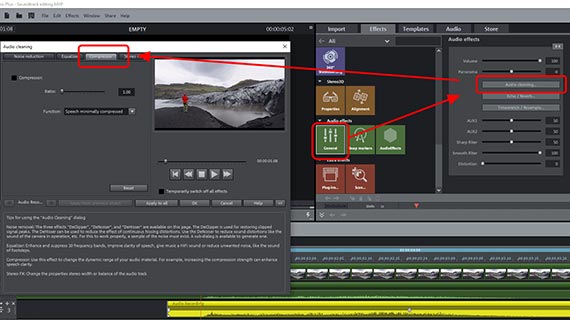 Compressor in "audio cleaning" dialog Dubbing with a compressor