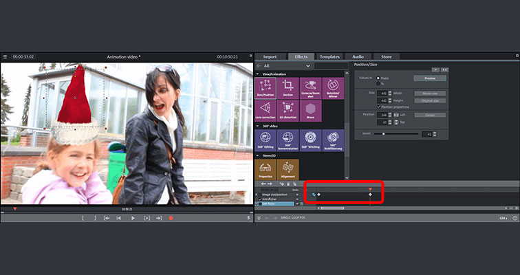 Keyframe animation Adjust the image size and position