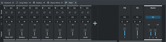 Mixer Adjust volume, stereo panorama and effects in the mixer