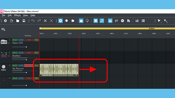 Recording in progress... An audio object will be created on the track during recording.