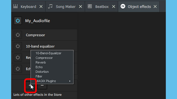 Object effects Apply effects to selected objects
