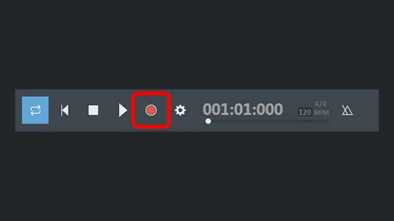 The Record button in the transport control Start audio recording in the transport control