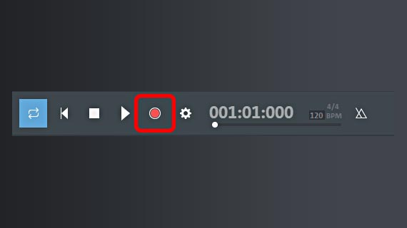 Record button in the transport control Start the recording in the transport control