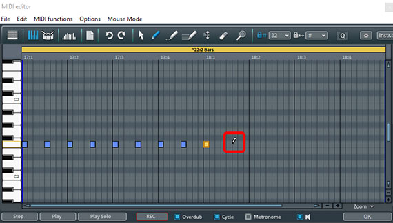 Add MIDI notes "Click in " new notes with the pen tool