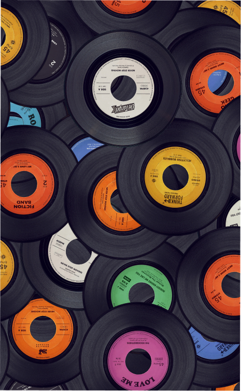 Vinyl records A number of colorful LPs stacked on top of each other