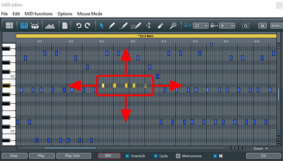 Move MIDI notes Correct pitches and measure positions