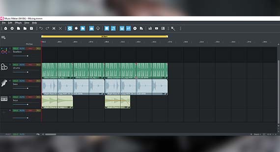 Basic arrangement composed of drums, bass and piano samples Create multiple instrumental tracks
