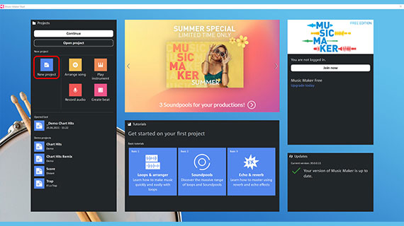 Creating a project Create a new project in the start dialog