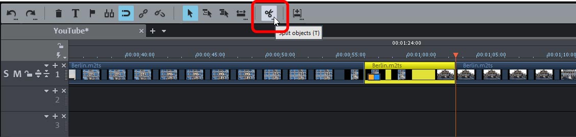 Cutting for YouTube videos Cut button