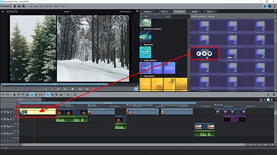 Split screen collage Drag a collage template from the Media Pool onto the first video.