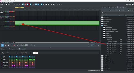 Drag & drop from the file manager Dragging audio files from the file manager into a project