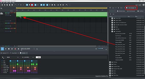 Drag & drop to load songs Drag songs from the File manager into the project window