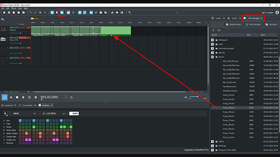 Load songs using Drag & Drop Drag songs from the file manager into the project window