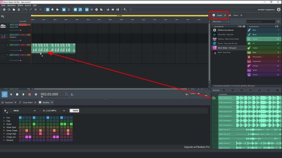 Drag & drop Soundpool loops Drag the first drum sample into the track