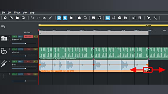 Drawing bass and drum loops Dragging loops out for longer sequences