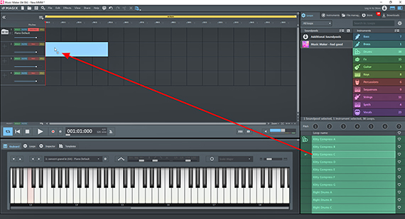 Selecting loops using drag & drop Dragging Soundpool loops from the Media Pool into an arrangement