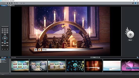 The "Burn" interface with menu templates for Christmas Editing the selection menu for the disc