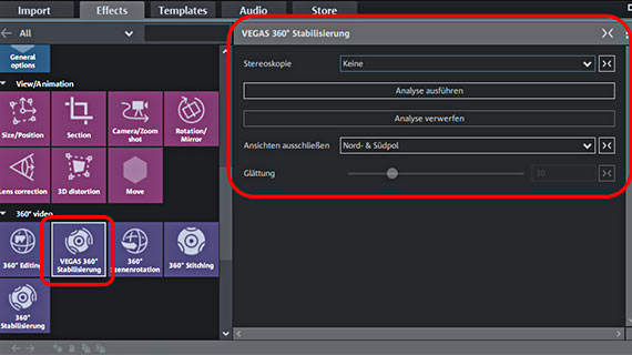 Stabilize 360 degree video Effect dialog for 360 degree image stabilization