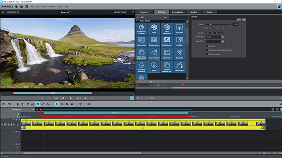 Play and export section of video in reverse Export area