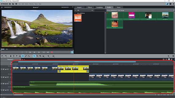 Various audio and image tracks Play video backwards and combine with other media