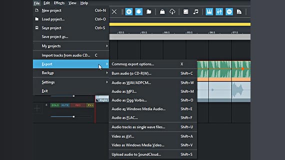File export Export music in WAV or OGG format