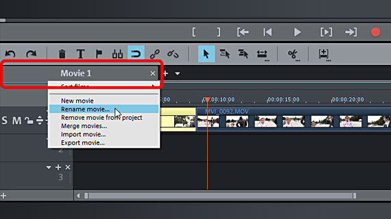 Context menu for movie tab Rename movie